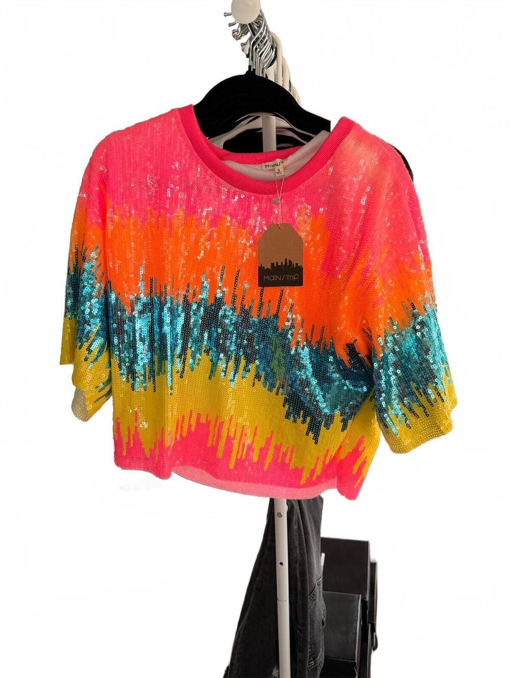 Mainstrip Small Sequin Embellished Multicolor Cropped Shirt